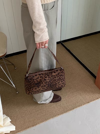 復古絨面豹紋手提肩背小方包2