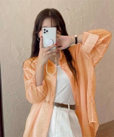 馬卡龍色條紋寬鬆襯衫5