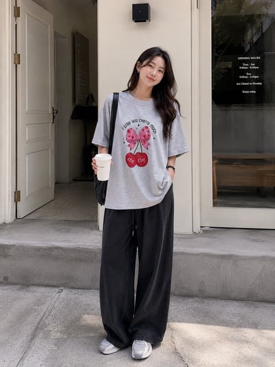甜美櫻桃寬鬆短袖上衣2