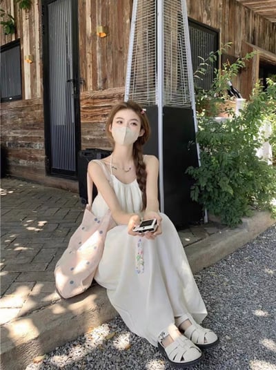 度假細肩綁帶長洋裝5