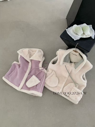 馬卡龍色Q毛鹿皮絨背心(附小包)8