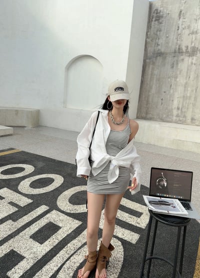 條紋bra洋連身短裙兩件套3