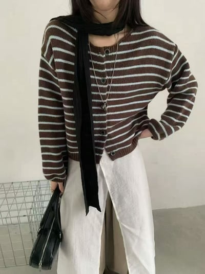 撞色條紋排扣針織外套上衣1