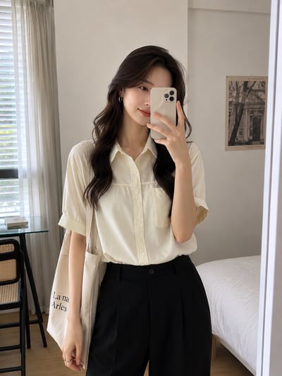 翻領排扣短袖襯衫4
