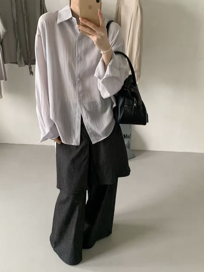 慵懶肌理感寬鬆排釦襯衫1