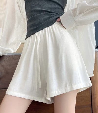 夏日輕氧亞麻闊腿短褲5