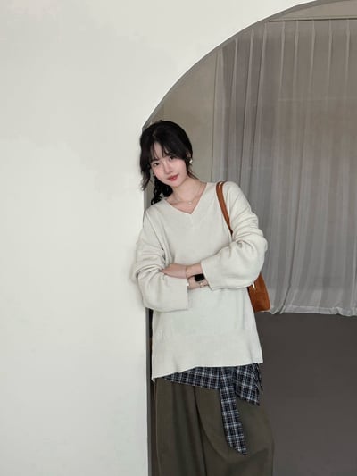 ★限時優惠｜至11/2★超好搭中長款側開衩V領毛衣2