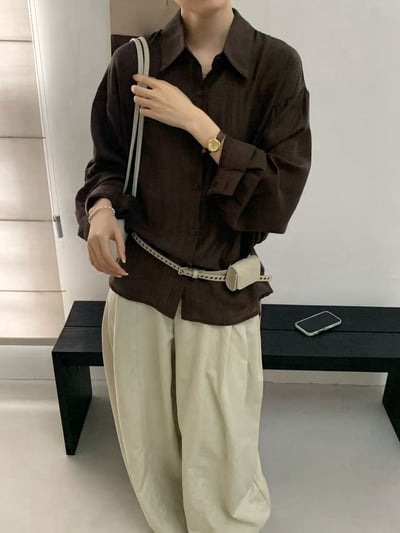 慵懶肌理感寬鬆排釦襯衫7