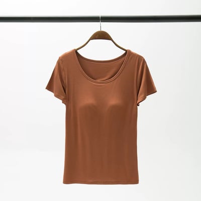 『懶人必穿★免穿內衣TEE』莫蘭迪色舒適清涼莫代爾五指集中型Bra短袖T恤M-3XL3