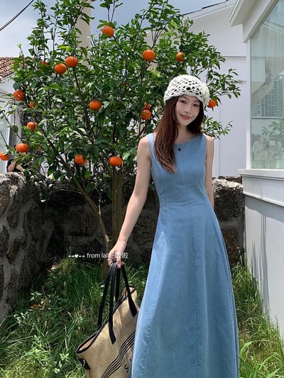 美背綁結洗水牛仔洋裝3
