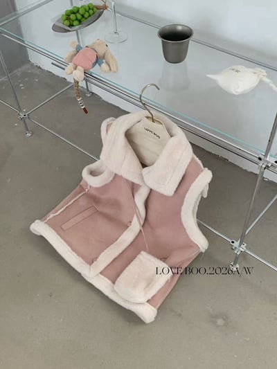 馬卡龍色Q毛鹿皮絨背心(附小包)6