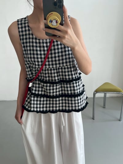 附髮圈格紋蛋糕背心1