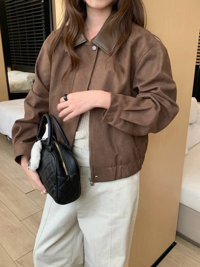 皮領麂皮外套9