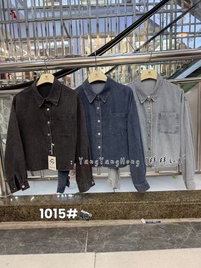 口袋短版牛仔襯衫7