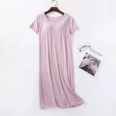 BRA TOP-極舒適莫代爾浪漫色系立體胸墊罩杯短袖睡裙家居服睡衣8