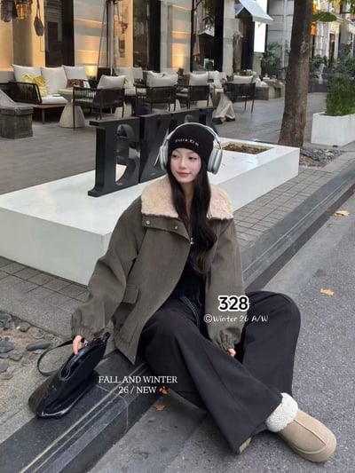 毛毛大翻領刷毛澎袖外套2