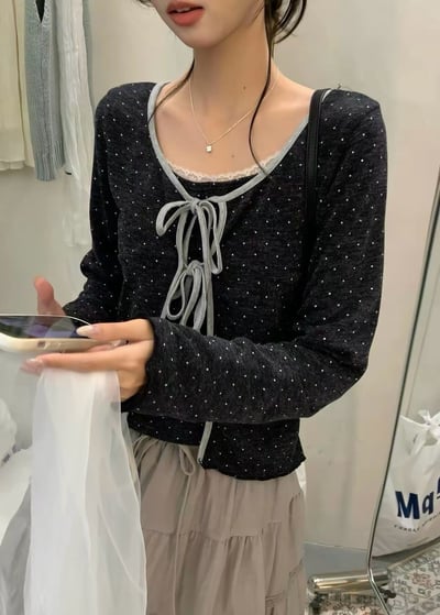 甜美波點吊帶背心＋綁帶罩衫兩件套6