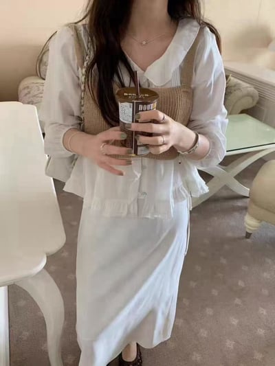 大荷葉V領襯衫上衣6