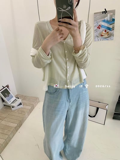 馬卡龍色天絲開衫防曬罩衫1