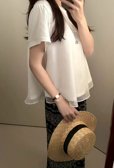 唯美接紗拼接短袖上衣5