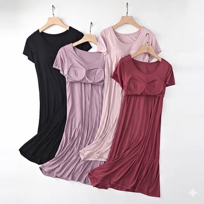 BRA TOP-極舒適莫代爾浪漫色系立體胸墊罩杯短袖睡裙家居服睡衣1