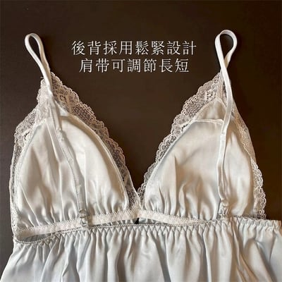 蕾絲蝴蝶結冰絲緞面吊帶胸墊短褲睡衣居家兩件套6