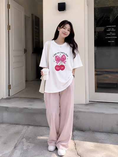 甜美櫻桃寬鬆短袖上衣4