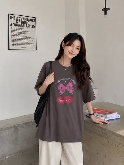 甜美櫻桃寬鬆短袖上衣1