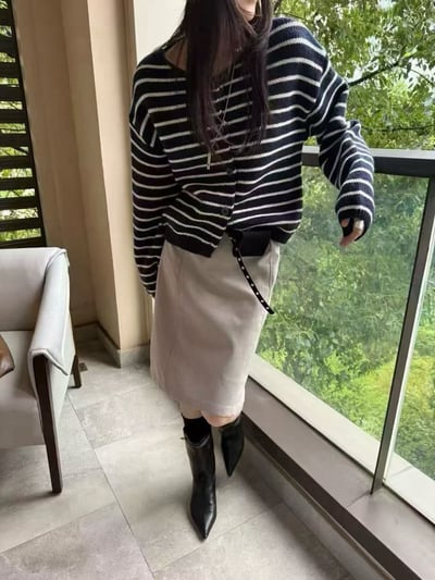 撞色條紋排扣針織外套上衣5