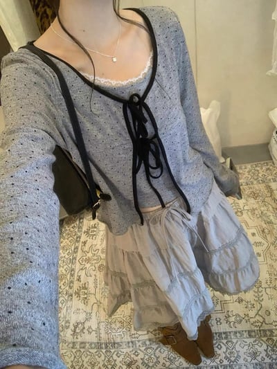 甜美波點吊帶背心＋綁帶罩衫兩件套3