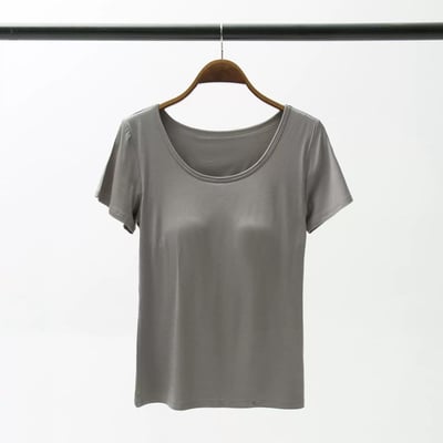 『懶人必穿★免穿內衣TEE』莫蘭迪色舒適清涼莫代爾五指集中型Bra短袖T恤M-3XL10