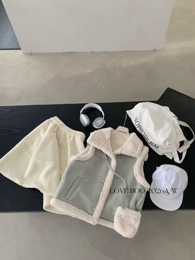 馬卡龍色Q毛鹿皮絨背心(附小包)3