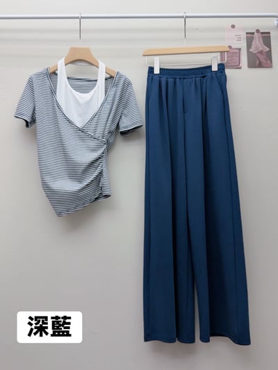 掛脖交叉上衣＋寬褲套裝5