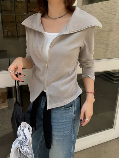 假兩件雙拉鍊長袖上衣6