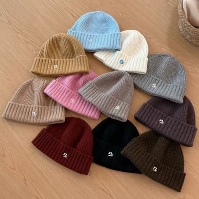 字母刺繡可愛保暖針織帽毛帽5