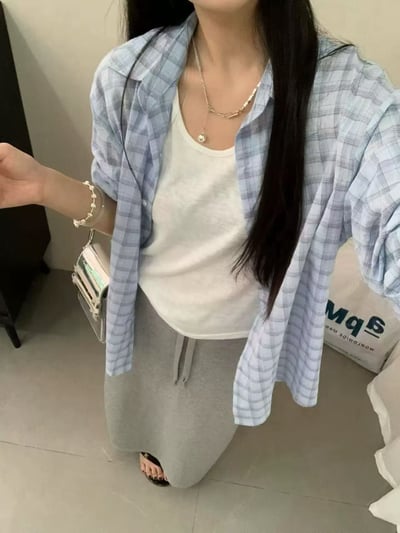 輕透格紋防曬襯衫1
