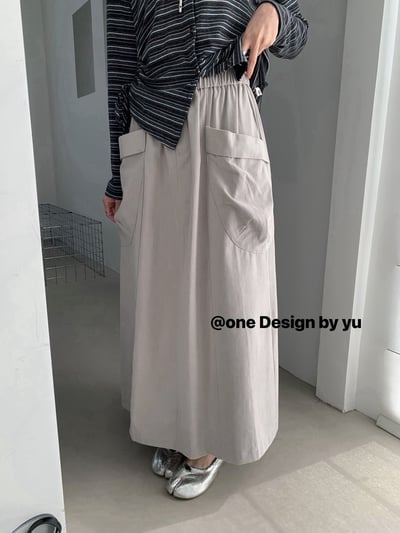 大口袋鬆緊腰長裙5