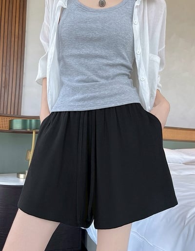 夏日輕氧亞麻闊腿短褲8