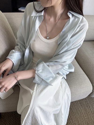 空氣感長版口袋襯衫防曬罩衫8