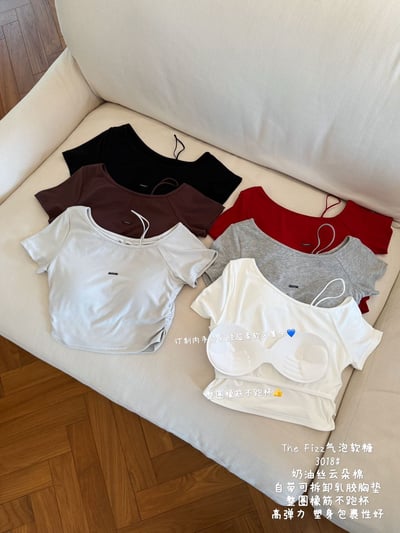 爆款 ! 雲朵棉小標斜肩可拆胸墊Bra Top上衣10