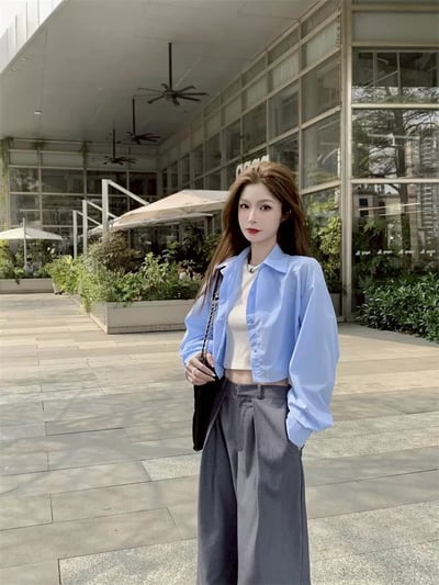 韓系鹽感短版襯衫1