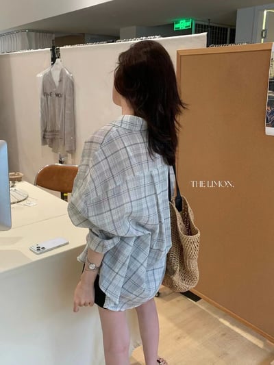 兩穿綁帶造型格紋襯衫罩衫外套5