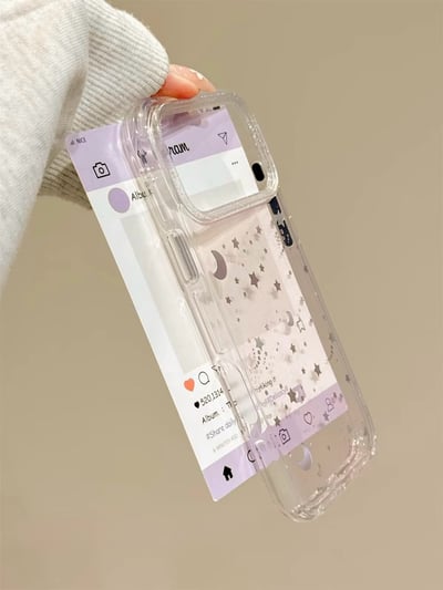 透明閃粉星星月亮防摔手機殼｜iPhone 14-18系列4