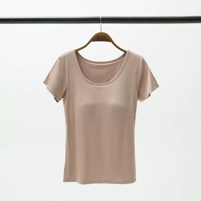 『懶人必穿★免穿內衣TEE』莫蘭迪色舒適清涼莫代爾五指集中型Bra短袖T恤M-3XL4