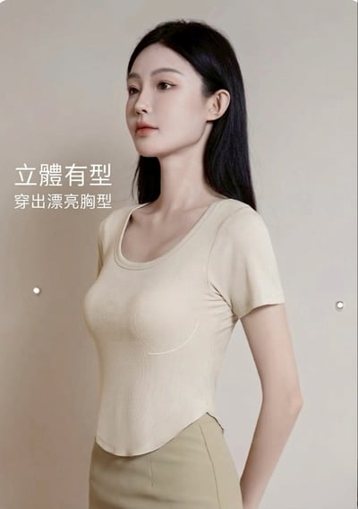 BRATOP【涼感】弧形下擺立體胸墊短袖上衣4