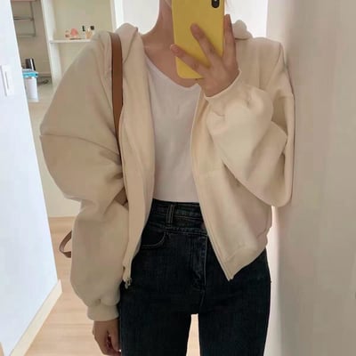 澎袖連帽短版棉質外套1