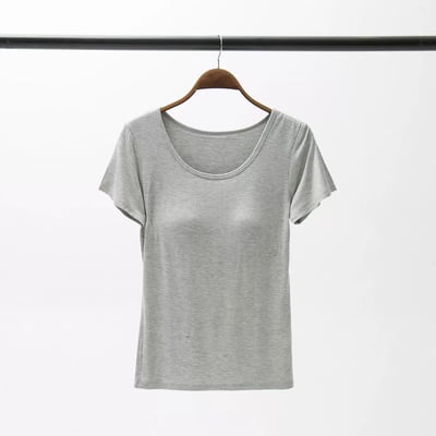 『懶人必穿★免穿內衣TEE』莫蘭迪色舒適清涼莫代爾五指集中型Bra短袖T恤M-3XL11