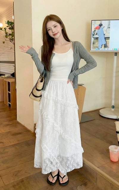 蕾絲蛋糕裙長裙(小個子/常規/加長)1