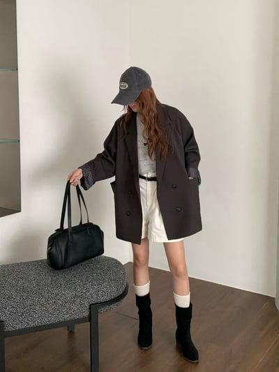條紋拼接雙排扣西裝外套2