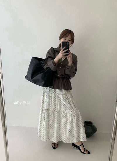 拼蕾絲V領縮腰襯衫4